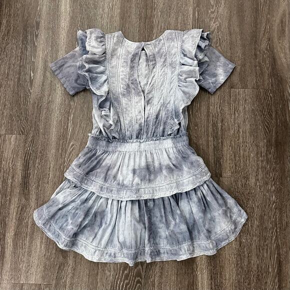 LoveShackFancy Natasha Heritage Mini Dress L Washed Denim Blue Ruffle Lace EUC - Picture 5 of 15